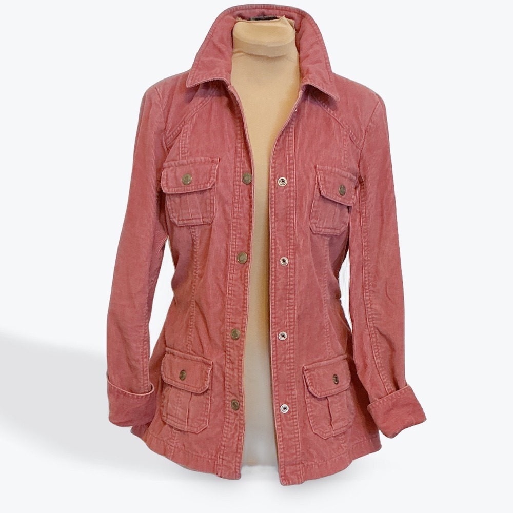 Old Navy Vintage‎ Corduroy Utility Jacket Pink Snap Front Belted Women S Fall 03